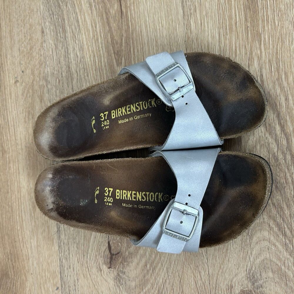 Birkenstock Madrid Women's Silver Birko-Flor Slide Sandals Shoes SIZE 6 EU 37